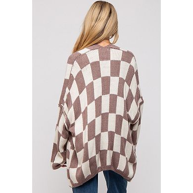 Maternity Checkered Print Oversized Cardigan