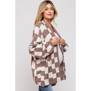 Maternity Checkered Print Oversized Cardigan