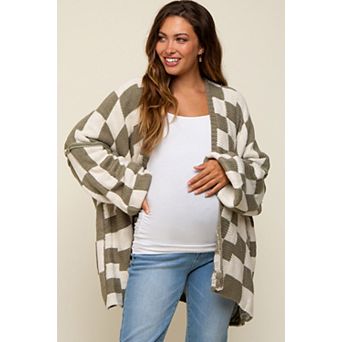 Maternity Checkered Print Oversized Cardigan