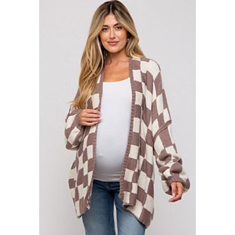 Maternity Checkered Print Oversized Cardigan