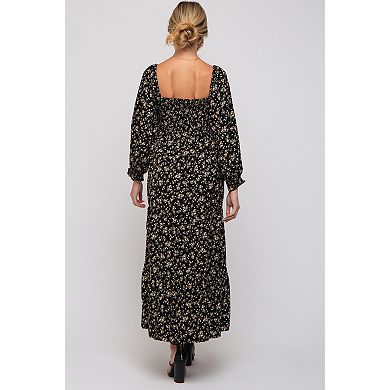 Maternity Floral Smocked Long Sleeve Maxi Dress