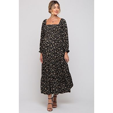 Maternity Floral Smocked Long Sleeve Maxi Dress