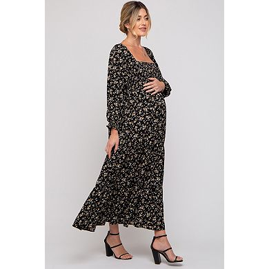 Maternity Floral Smocked Long Sleeve Maxi Dress