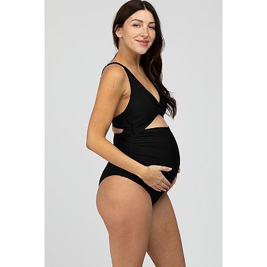 Maternity Ruched Sides Front Cutout One Piece Swimsuit
