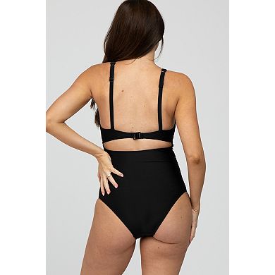 Maternity Ruched Sides Front Cutout One Piece Swimsuit