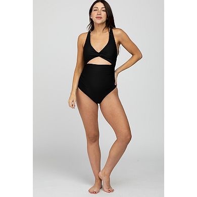 Maternity Ruched Sides Front Cutout One Piece Swimsuit