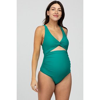 Maternity Ruched Sides Front Cutout One Piece Swimsuit