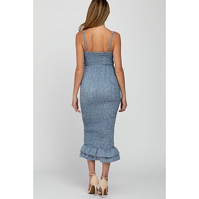 Maternity Gingham Print Smocked Fitted Self-Tie Midi Dress