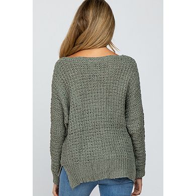 Maternity V-Neck Side Slit Thick Knit Sweater