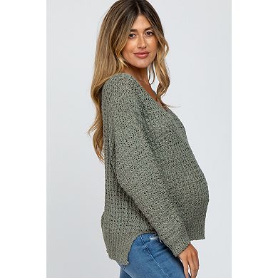 Maternity V-Neck Side Slit Thick Knit Sweater