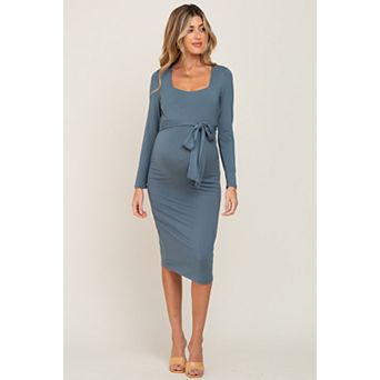 Maternity Basic Square Neck Midi Dress