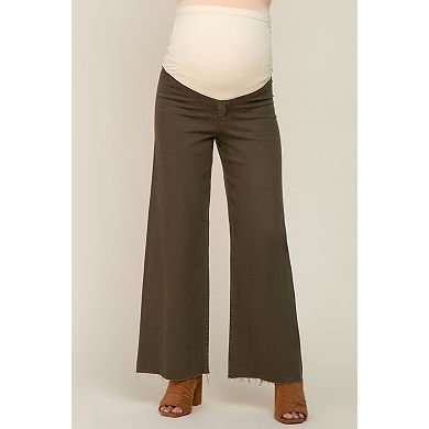 Maternity Raw Hem Wide Leg Maternity Jeans