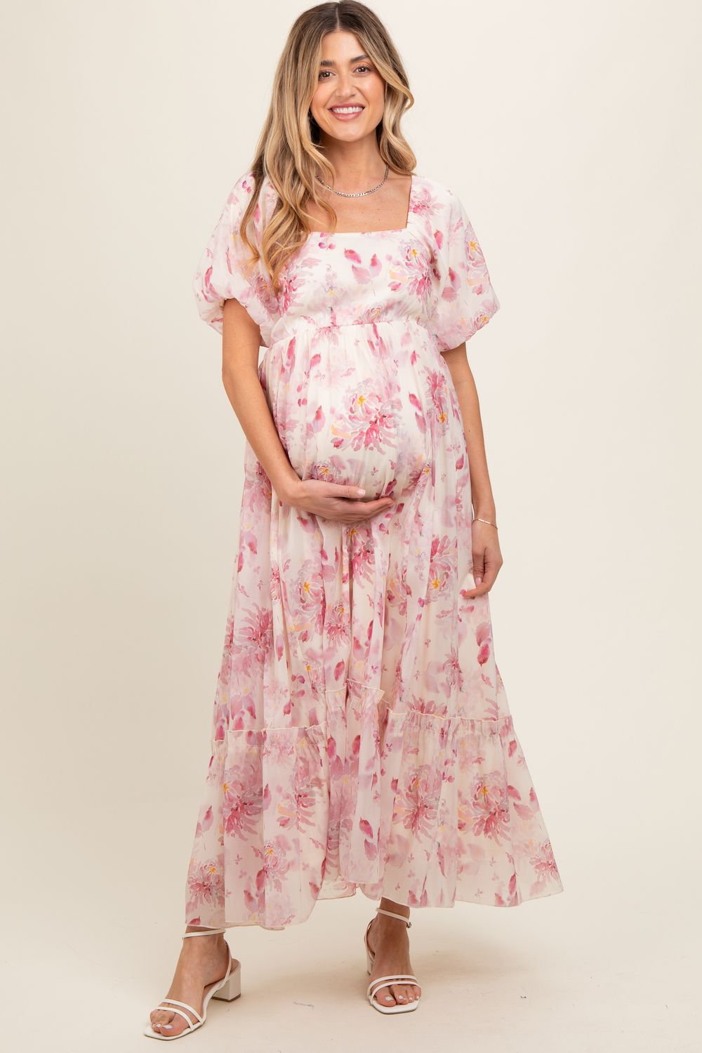 Женские платья Maternity Puff Sleeve Square Neck Dress
