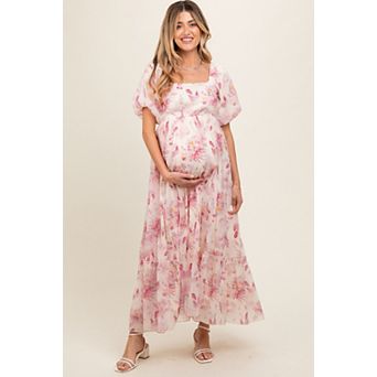 Maternity Puff Sleeve Square Neck Dress