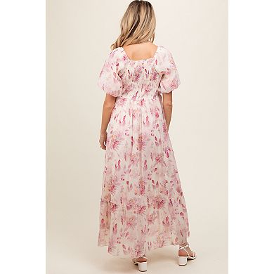 Maternity Puff Sleeve Square Neck Dress