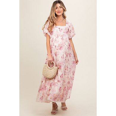 Maternity Puff Sleeve Square Neck Dress