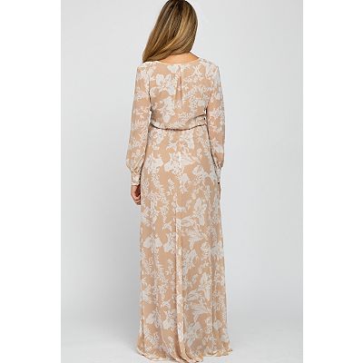Pinkblush Taupe Floral Chiffon Maternity Maxi Dress Taupe Medium