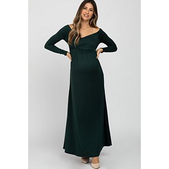 Maternity Green Wrap Front Empire Waist Maxi Dress