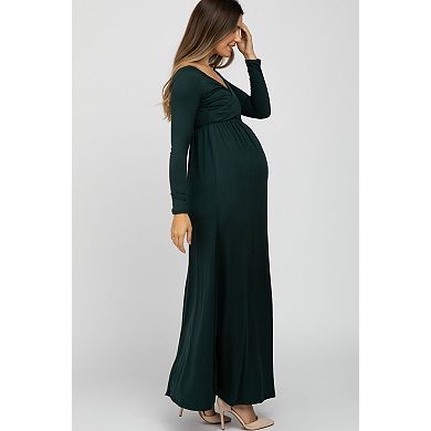 Maternity Green Wrap Front Empire Waist Maxi Dress