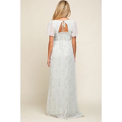 Maternity Green Floral Smocked Chiffon Maxi Dress