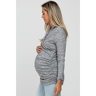 Maternity Grey Soft Heathered Draped Wrap Nursing Top