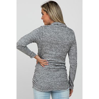 Maternity Grey Soft Heathered Draped Wrap Nursing Top