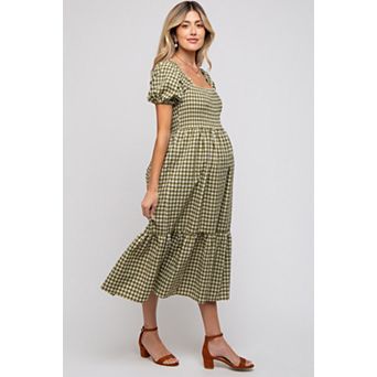 Maternity Gingham Smocked Midi Dress