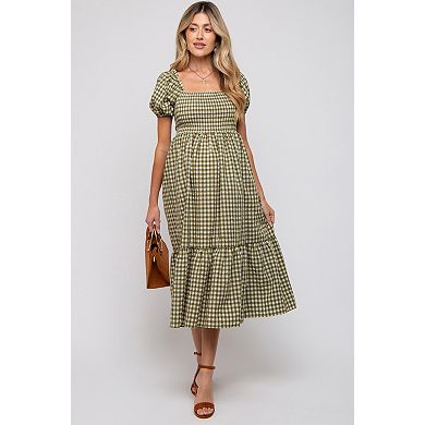 Maternity Gingham Smocked Midi Dress