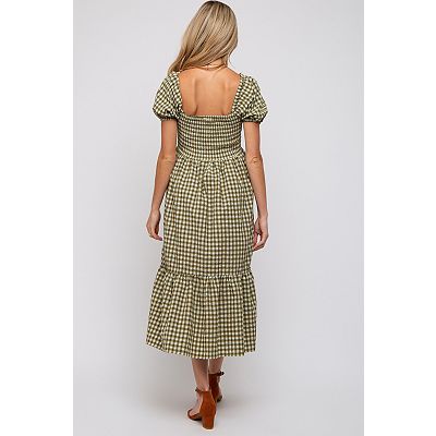 green emerald velvet dress Green Gingham Button Front Collared Maternity Dress – PinkBlush