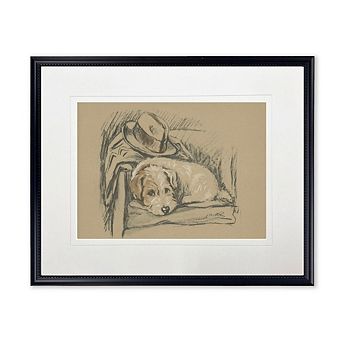 Dog with Hat Sketch Print in Black Frame