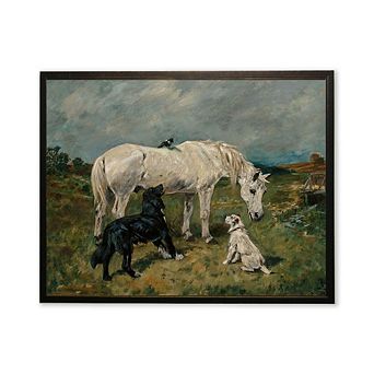 Horse and Dogs in Copper and Black Frame