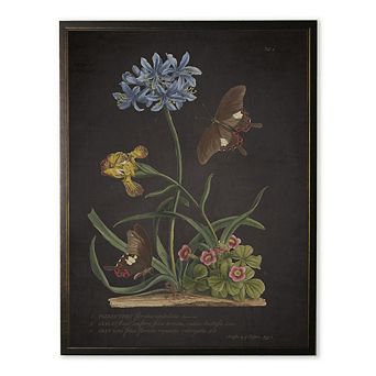 Blue Flower with Black Butterflies Print in Copper and Black Frame