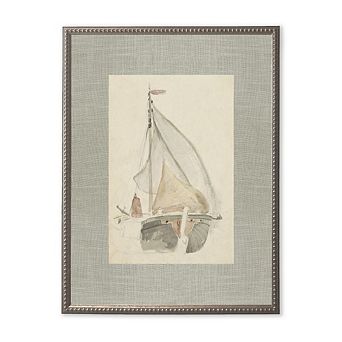 Sailboat Painting Matted in Silver-Beaded Frame