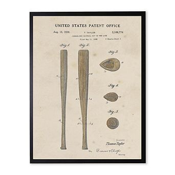 Baseball Bat Patent in Black Frame