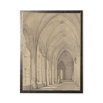 Church Hallway Painting Print in Silver Frame