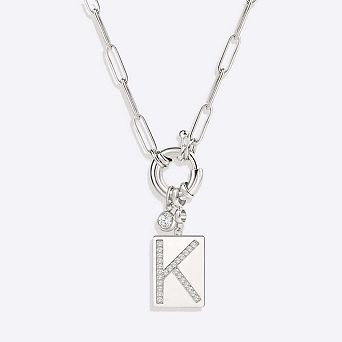 Pave Initial Pendant Necklace with Paperclip Chain