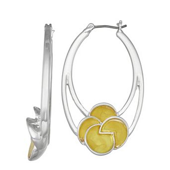 Napier Silver Tone Origami Flowers Hoop Earrings