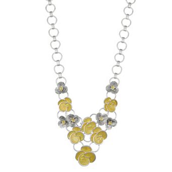 Napier Silver Tone Origami Flowers Frontal Necklace