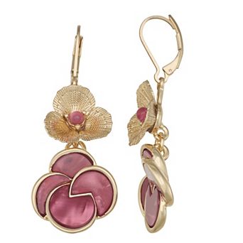 Napier Gold Tone Origami Flowers Drop Earrings