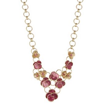 Napier Gold Tone Origami Flowers Frontal Necklace