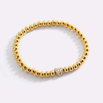 Pave Heart Gold Beaded Bracelet