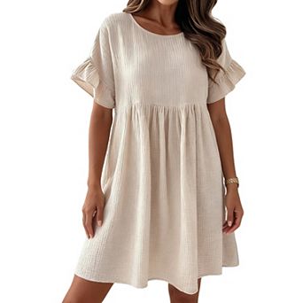 Women's Loose Fit Mini Dress Round Neck Ruffle Sleeve Summer Casual Dress for Daily Wear