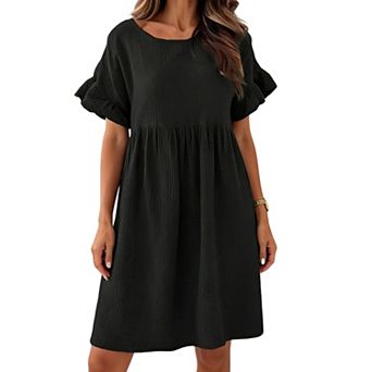 Women's Loose Fit Mini Dress Round Neck Ruffle Sleeve Summer Casual Dress for Daily Wear