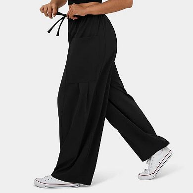 Women's High Waisted Wide Leg Pants Elastic Waist Drawstring Cargo Pockets Casual Trousers