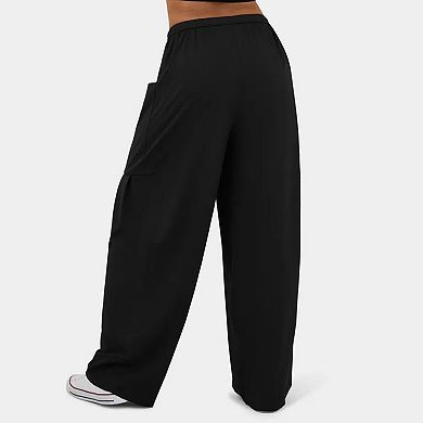 Women's High Waisted Wide Leg Pants Elastic Waist Drawstring Cargo Pockets Casual Trousers