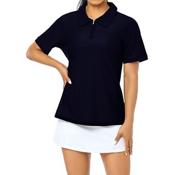 Women's Polo Shirt Color Block Collar Half-Zip Short Sleeve Slim Fit Athletic Casual Golf Top