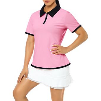 Women's Polo Shirt Color Block Collar Half-Zip Short Sleeve Slim Fit Athletic Casual Golf Top