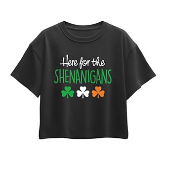 Girls 7-16 Here For The Shenanigans Boxy Tee