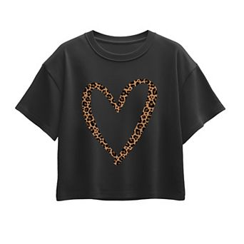 Girls 7-16 Leopard Print Heart Outline Boxy Tee