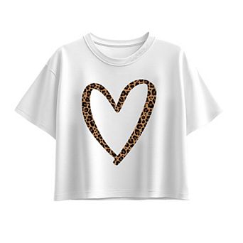 Girls 7-16 Leopard Print Heart Outline Boxy Tee